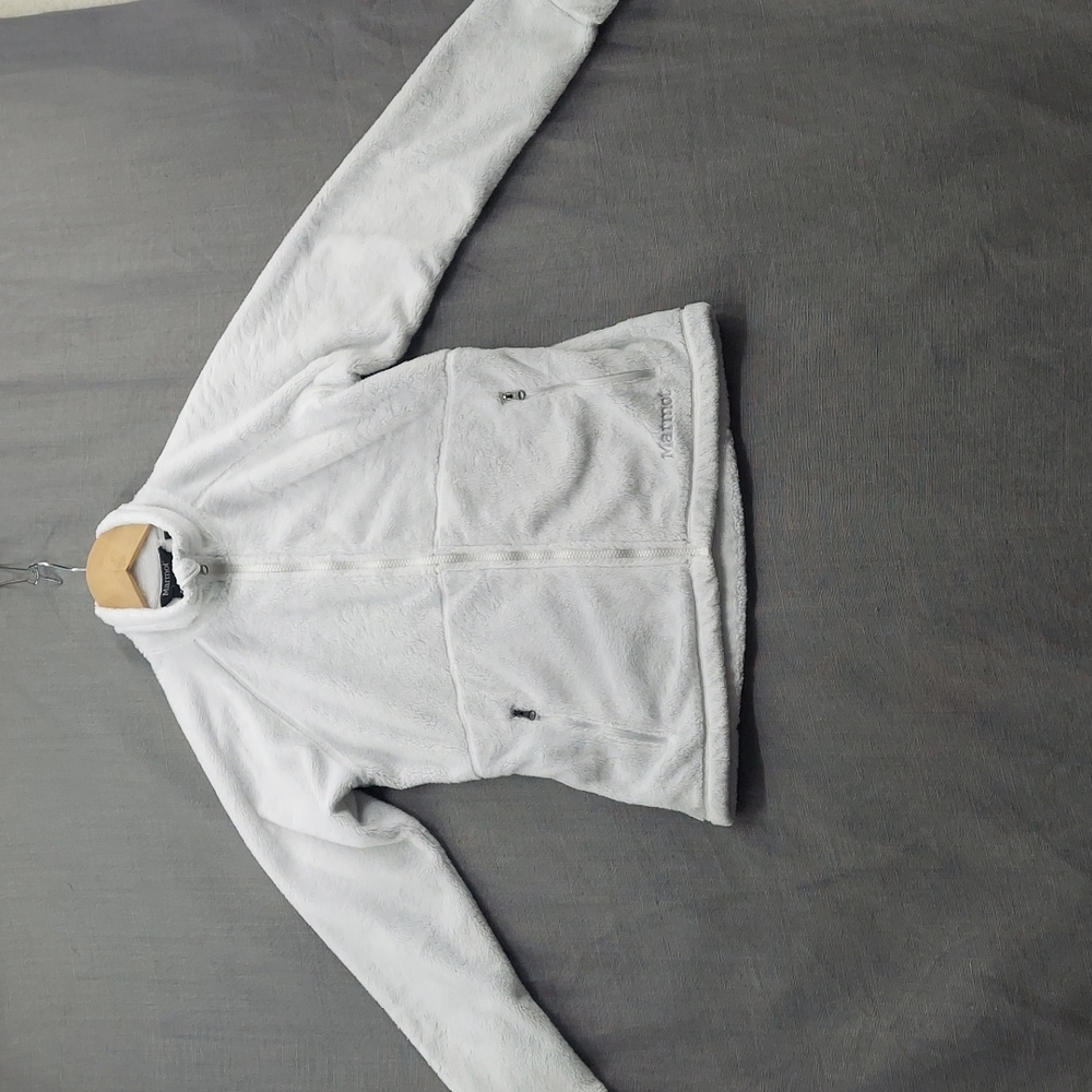 Marmot Fleece White Pillow Soft Long Sleeve Zip Closure High Collar Size Small
